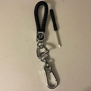 Honda Logo Key Fob Keychain in Black Leather NWT